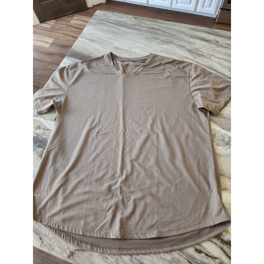 BYLT Basics Signature V-Neck Shirt Mens 3XL Taupe Brown Curved Hem Drop Tail TEE